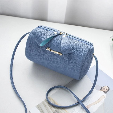 Bolso Bandolera Cilíndrico de Cuero de PU con Patrón de Lichi para Mujer Elegante Lazo Cremallera Bolso de Hombro Pequeño
