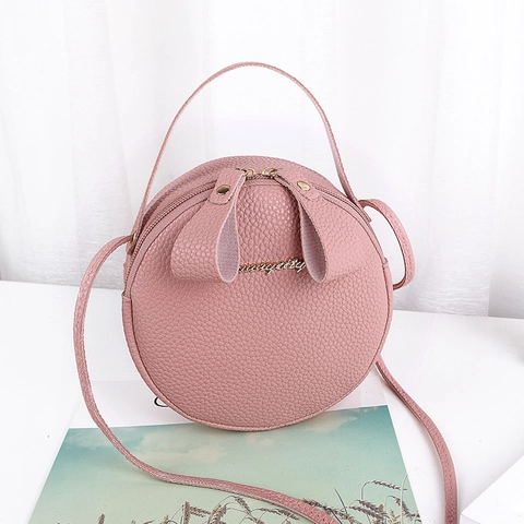 Round Crossbody Bag Pebble Grain PU Leather Mini Handbag Zipper Closure Adjustable Strap Fashion Solid Color For Women