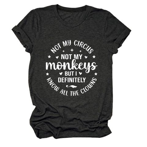 Maglietta Da Donna In Misto Cotone Con Lettere Not My Circus Girocollo Maniche Corte Casual Ampio Moda Estate Top Quotidiano