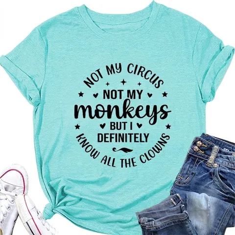 Maglietta Da Donna In Misto Cotone Con Lettere Not My Circus Girocollo Maniche Corte Casual Ampio Moda Estate Top Quotidiano