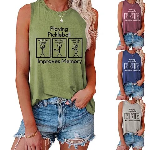 Damen Tank Top Baumwollmischung Rundhals Ärmellos Pickleball Druck Lustig Casual Sportlich Knotensaum Grafik