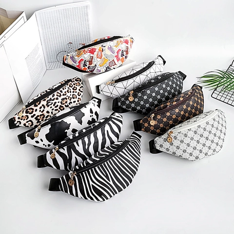 Marsupio Stampato alla Moda per Donna Borsa da Petto Sportiva in Tela PU Leopardo Zebra Crossbody Borsa da Viaggio