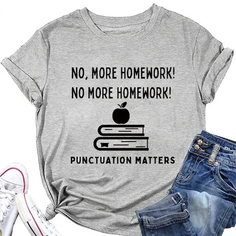 T-Shirt Da Donna In Cotone Con Stampa Umoristica Sulla Punteggiatura Girocollo Manica Corta Top Casual Educativo Estivo