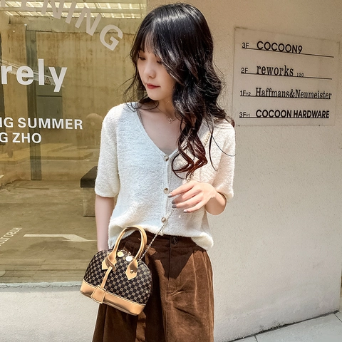 Vintage Geometric Print Shell Shoulder Bag Women Small Chain Crossbody Bag Faux Leather Contrast Color Shell Handbag