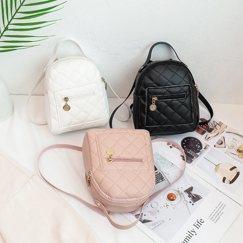 Women Mini Backpack PU Leather Quilted Rhombic Pattern Fashion Small Daypack For Girls Travel Casual