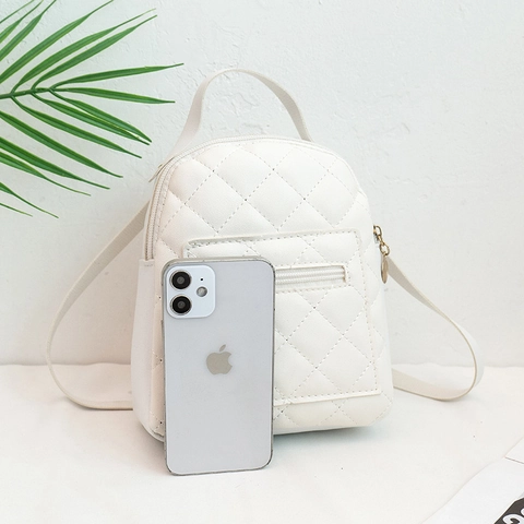 Women Mini Backpack PU Leather Quilted Rhombic Pattern Fashion Small Daypack For Girls Travel Casual