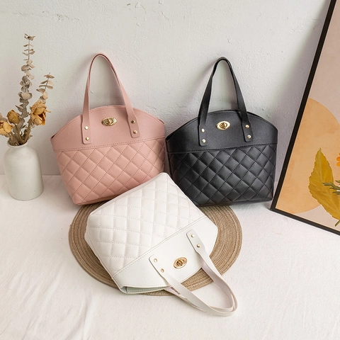 Damen Gesteppte Handtasche PU Leder Elegante Tragetasche Mit Goldenem Drehverschluss Koreanischer Stil Mode Büro Shopping