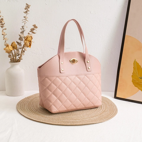 Damen Gesteppte Handtasche PU Leder Elegante Tragetasche Mit Goldenem Drehverschluss Koreanischer Stil Mode Büro Shopping