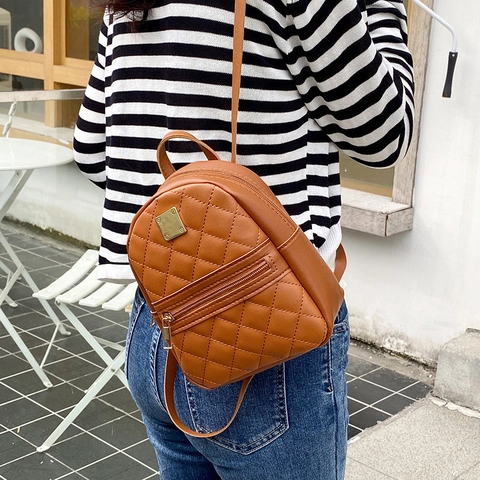 Mode Damen Mini Rucksack Gesteppt PU Leder Umhängetasche Gold Metallbeschläge Telefon Rucksack Für Reise Alltag