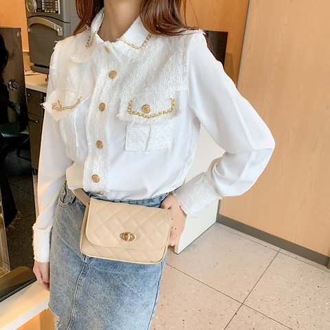 Sac Bandoulière Matelassé à Losanges pour Femmes en Cuir PU Petit Sac Carré Avec Serrure en Métal Sac à Main Élégant de Mode