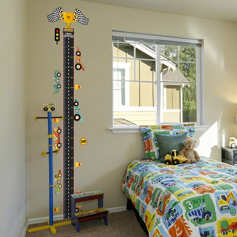 Kids Race Car Track Growth Height Chart Wall Stickers PVC Removable DIY Scale Ruler Wall Decal For Children Bedroom Decor