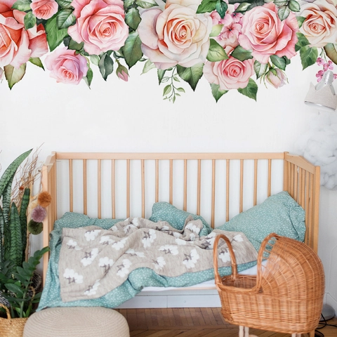 Pink Rose Flower Wall Stickers PVC Self Adhesive Watercolor Decals For Bedroom Living Room Nursery Warm Home Decor
