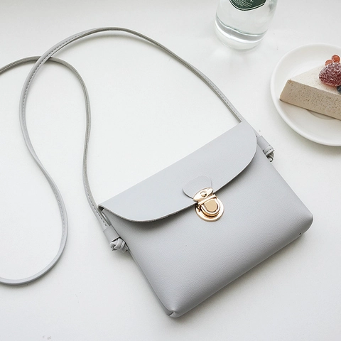 Women PU Leather Crossbody Bag Small Square Shoulder Bag With Gold Metal Buckle Solid Color Flap Messenger Bag