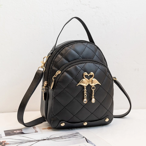 Damen Mini Gesteppter Rucksack PU-Leder Mode Schwan Quaste Umhängetasche Vielseitige Schultertasche Täglich Reisen Damen Kleiner Schulranzen