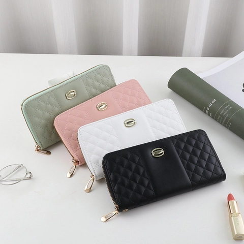 Damen Gesteppt Lange Geldbörse Elegant Rautenmuster PU Leder Clutch Mit Handschlaufe Reißverschluss Handtasche
