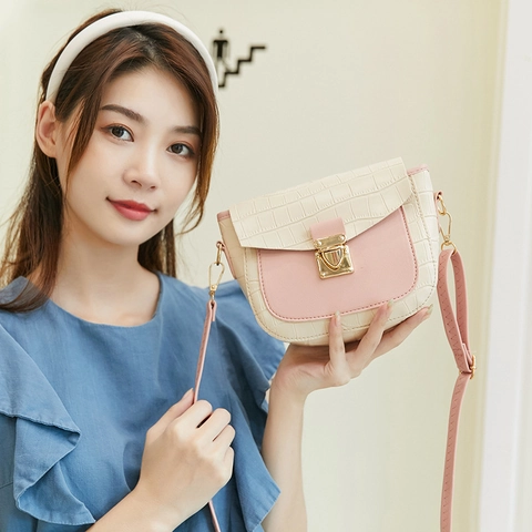 Bolso Bandolera Mujer Cuero PU Patrón Cocodrilo Color Contraste Pequeño Bolso Cuadrado Con Cierre Metálico Elegante Moda
