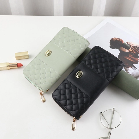 Damen Gesteppt Lange Geldbörse Elegant Rautenmuster PU Leder Clutch Mit Handschlaufe Reißverschluss Handtasche