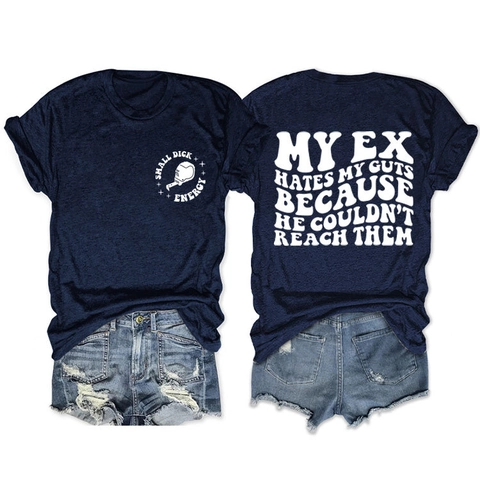 T-Shirt Casual Con Slogan Umoristico E Pantaloncini Di Jeans Da Donna Misto Cotone Stampa Grafica Girocollo Maniche Corte Estate