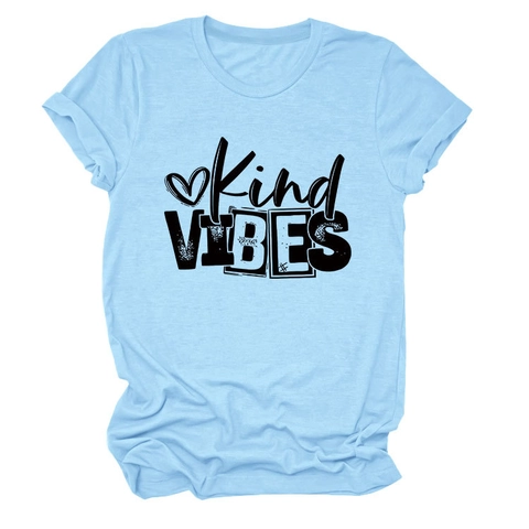 Dames Casual Katoenmix T-Shirt Kind Vibes Letter Hart Print Ronde Hals Korte Mouw Zomer Los Dagelijks Tee Top