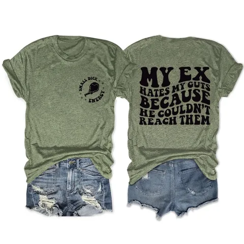 T-Shirt Casual Con Slogan Umoristico E Pantaloncini Di Jeans Da Donna Misto Cotone Stampa Grafica Girocollo Maniche Corte Estate