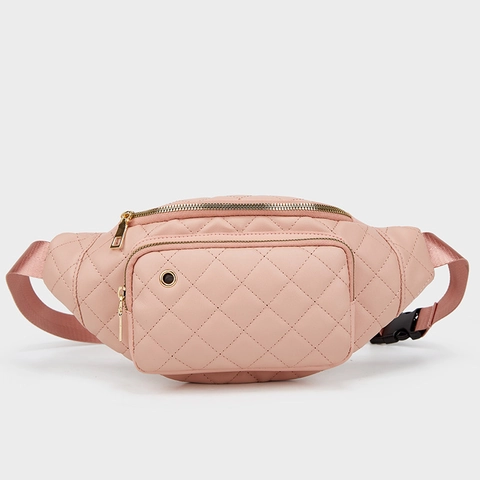 Damen Gesteppte Gürteltasche PU Leder Rautenmuster Crossbody Brusttasche Verstellbarer Gurt Reise Freizeit Bauchtasche Kopfhörerloch