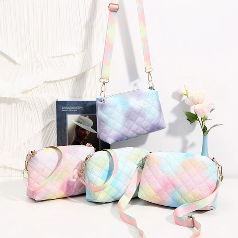 Borsa a Spalla Trapuntata Arcobaleno Sfumato Donna Borsa a Tracolla in Pelle PU Tracolla Larga Regolabile Moda Borsa Messenger