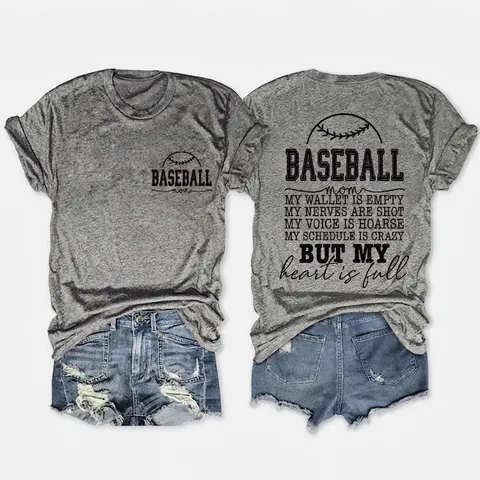 T-Shirt Grafica Baseball Mom Da Donna Misto Cotone Manica Corta Girocollo Top Estivo Casual Con Slogan Sulla Schiena