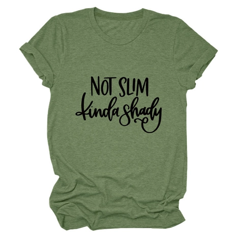 Women Casual Cotton Blend T-Shirt NOT SLIM Kinda Shady Slogan Short Sleeve Round Neck Summer Daily Tee Top