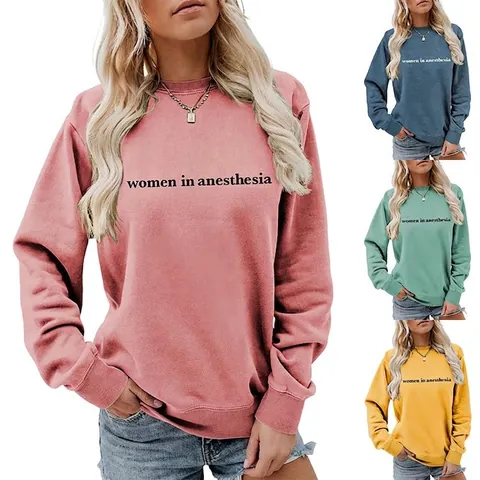 Damen Sweatshirt Baumwolle Rundhals Langarm Women In Anesthesia Druck Lässig Locker Pullover