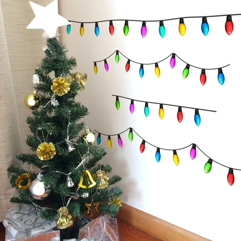 Christmas Colorful Bulb String Wall Sticker PVC Self Adhesive Festive Holiday Decoration For Living Room Bedroom Wall Decal