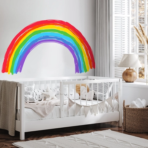 Cartoon Graffiti Rainbow Wall Stickers PVC Self-adhesive Decal For Kids Nursery Room Large Hand-drawn Style Home Wall Decor