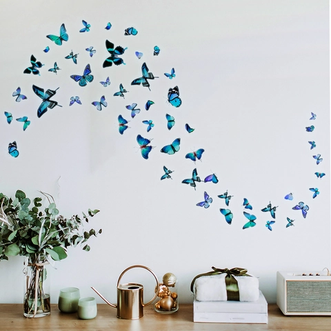 Pegatinas De Pared Mariposa Realistas PVC Extraíbles Decoración De Pared DIY Para Sala De Estar Dormitorio Oficina Azul Degradado