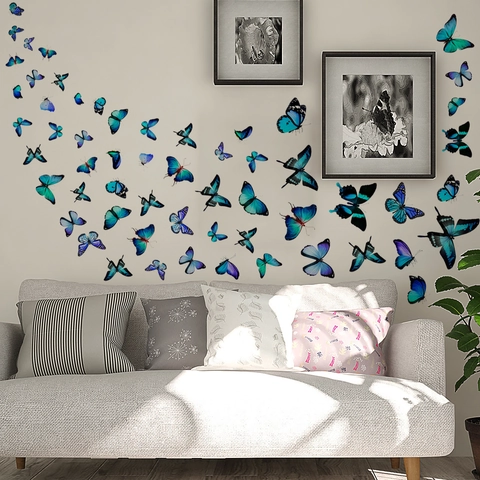 Pegatinas De Pared Mariposa Realistas PVC Extraíbles Decoración De Pared DIY Para Sala De Estar Dormitorio Oficina Azul Degradado