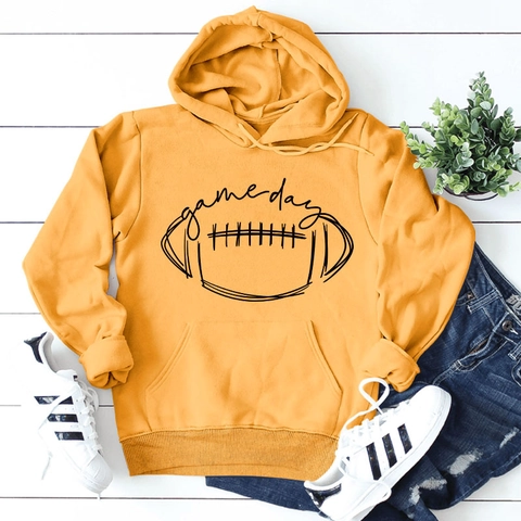 Women's Game Day Football Letter Print Hoodie Casual Loose Long Sleeve Pullover Sweatshirt With Kangaroo Pocket
