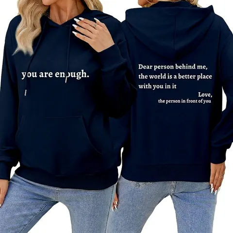 Women Inspirational Letter Print Hoodie Cotton Blend Oversized Long Sleeve Pullover Sweatshirt Casual Top