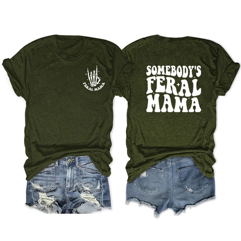 Γυναικείο T-Shirt με Γραφικά Somebody Feral Mama Μείγμα Βαμβακιού Στρογγυλή Λαιμόκοψη Κοντό Μανίκι Ρετρό Streetwear