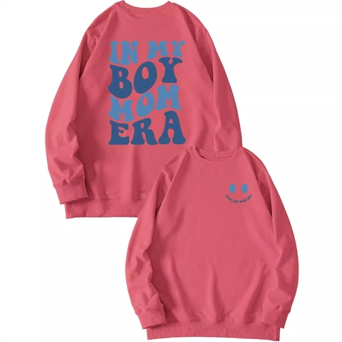 Damen Sweatshirt Rundhals Baumwolle Polyester Mischung Langarm Slogan Print In My Boy Mom Era Lässiger Pullover Oberteil