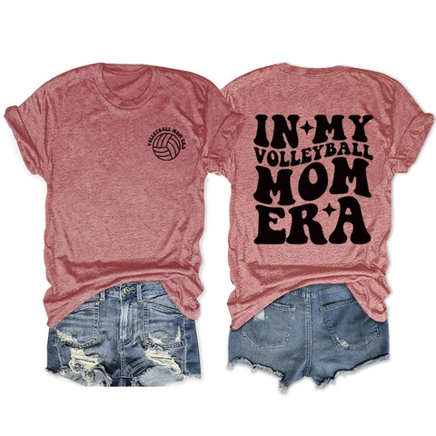 Women Volleyball Mom Era Cotton Blend T-Shirt Casual Round Neck Short Sleeve Loose Fit Printed Tee Top Streetwear Clothing