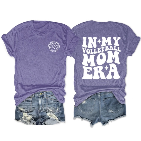 Women Volleyball Mom Era Cotton Blend T-Shirt Casual Round Neck Short Sleeve Loose Fit Printed Tee Top Streetwear Clothing