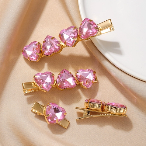 Molletta Per Capelli Alla Moda Con Cuore Di Strass Rosa Lega Placcata Oro Forcina Per Capelli Dolce Elegante Copricapo Da Donna