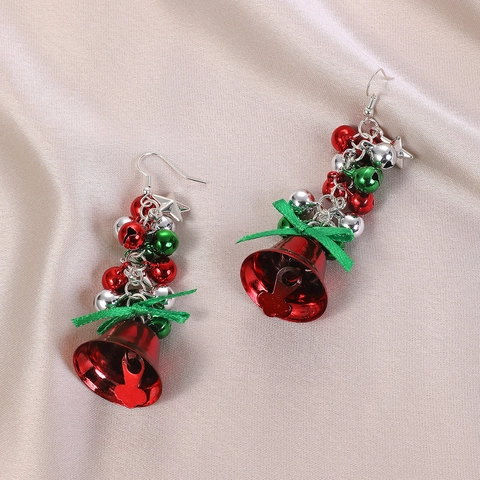 Pendientes Colgantes De Navidad Campana De Metal De Aleación Lazo De Cinta Verde Charm De Estrella Joyería De Fiesta Para Mujer