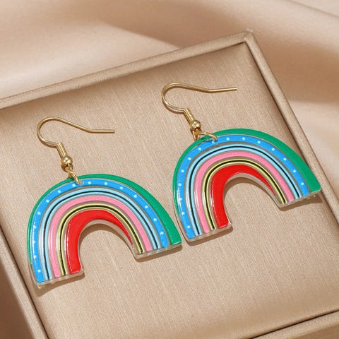 Regenbogen Hänger Ohrringe Acryl Harz Bunte Streifen Tropfen Haken Mode Schmuck Für Frauen Mädchen