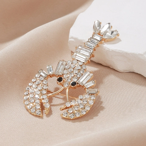 Spilla Aragosta Lega Strass Bianchi Scintillanti Forma Animale Accessori Moda Vintage Per Donna
