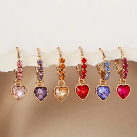 Boucles d'Oreilles Pendantes Cœur en Alliage à la Mode Avec Strass Boucles d'Oreilles Cristal pour Cadeau de Saint Valentin