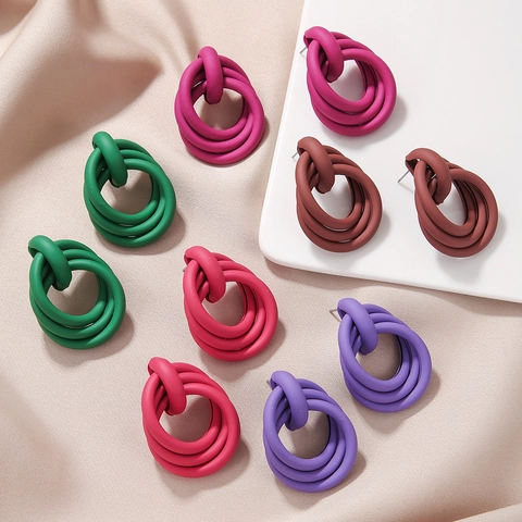 Boucles D'oreilles Créoles Géométriques Alliage Peint Mat Trois Cercles Entrelacés Mode Style Minimaliste Femmes