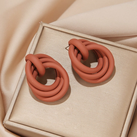 Boucles D'oreilles Créoles Géométriques Alliage Peint Mat Trois Cercles Entrelacés Mode Style Minimaliste Femmes