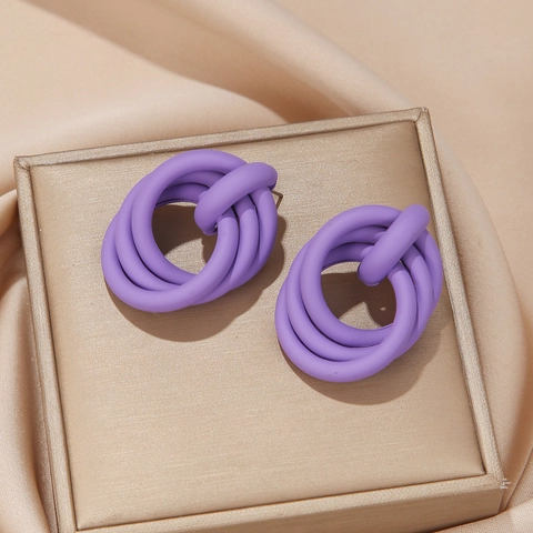 Alloy Matte Paint Triple Overlapping Hoop Knot Earrings Vintage Geometric Exaggerated Artistic Style For Women