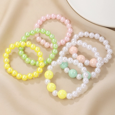 Kids Cute Plastic Artificial Pearl Bracelet Collection Butterfly Flower Mermaid Tail Shell Pendant Bracelets For Girls Princess Dress Up Jewelry Gift