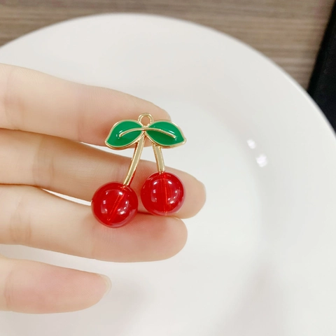 Alloy Enamel Cherry Fruit Charms Pendants For DIY Jewelry Making Earrings Necklaces Keychains Handbag Accessories