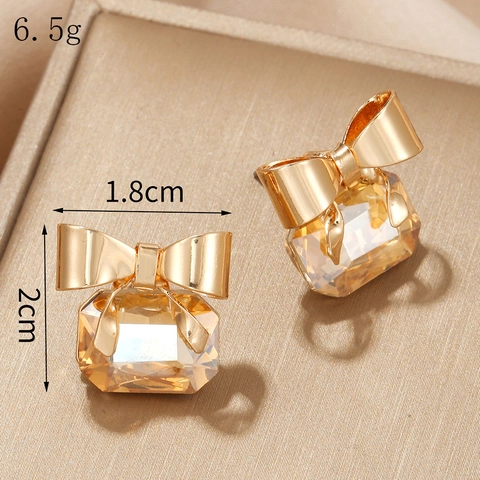 Boucles D Oreilles Puces Noeud Cristal Or Alliage De Zinc Pierre Ambre Rectangulaire Rétro Français Élégant Femme